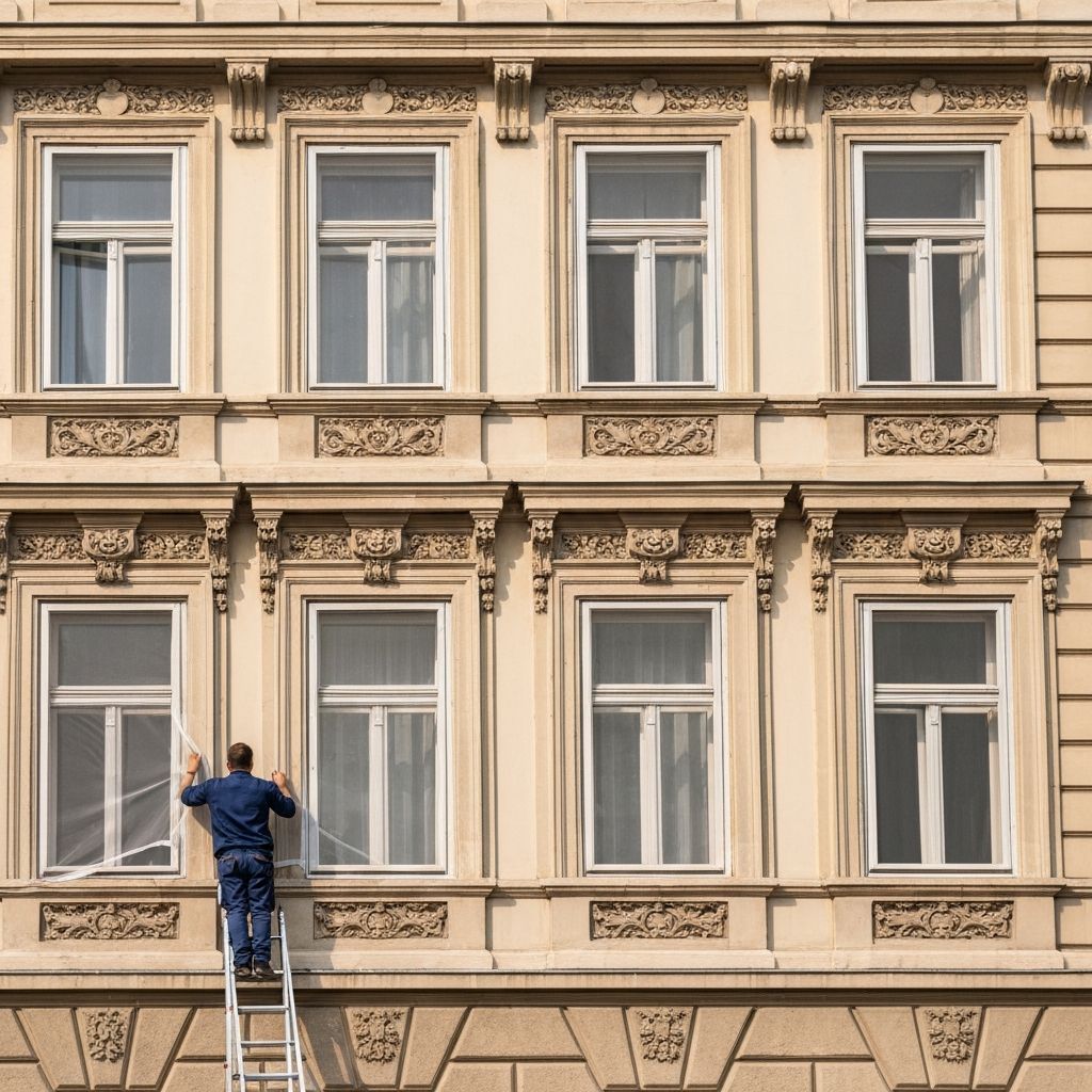 Ugradnja komarnika na fasadi zgrade u Beogradu